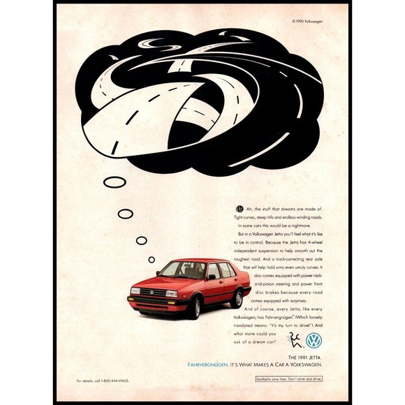 1991 VW Volkswagen Jetta Red 4 Door Sedan Vintage Print Ad My Turn to Drive Art - Picture 1 of 1